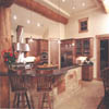 kitchen with island in log house